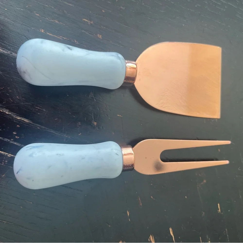 Rose gold and Marble Handle Cheese Knife and Fork Set